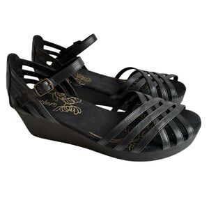 Skechers Women’s Orchard Blossom Wedge Sandals Heels Strappy Black Size 9